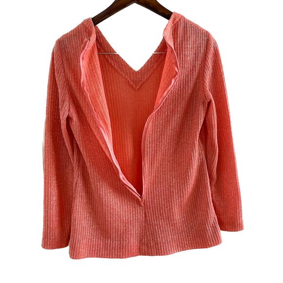 Vintage 60s L’Aiglon long sleeve V-neck zip back sparkle top blouse size medium - Picture 4 of 9